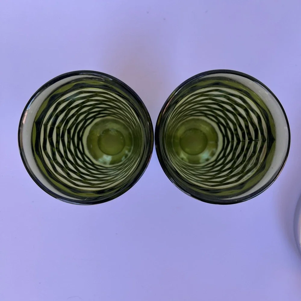 VTG Indiana Glass Whitehall Avocado Green Cubist 6